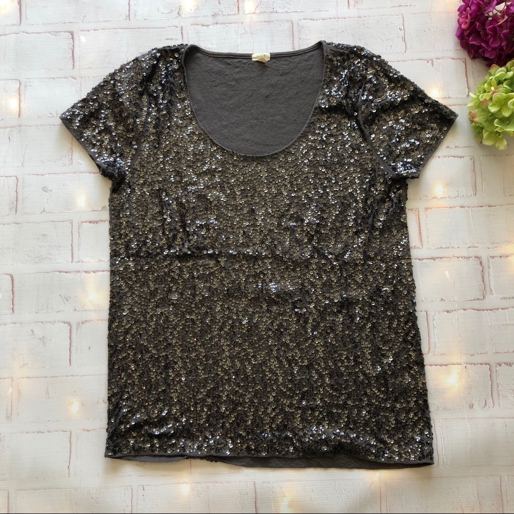 J Crew Black Sequined Tee